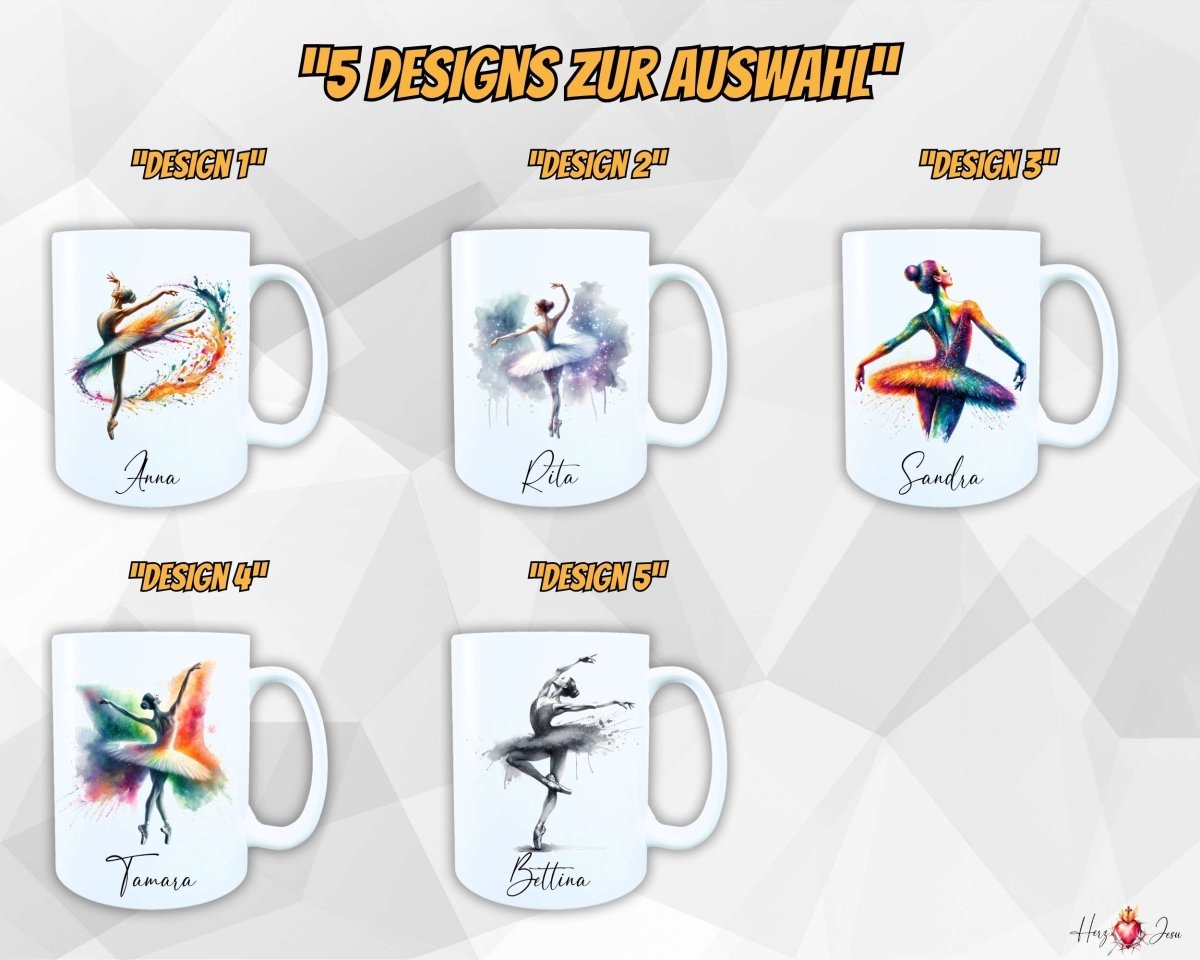 Personalisierte Keramik Tasse mit Namen – Ballerina Motiv | Geschenkidee für Mädchen & Schulanfänger_0087T - Herz Jesu