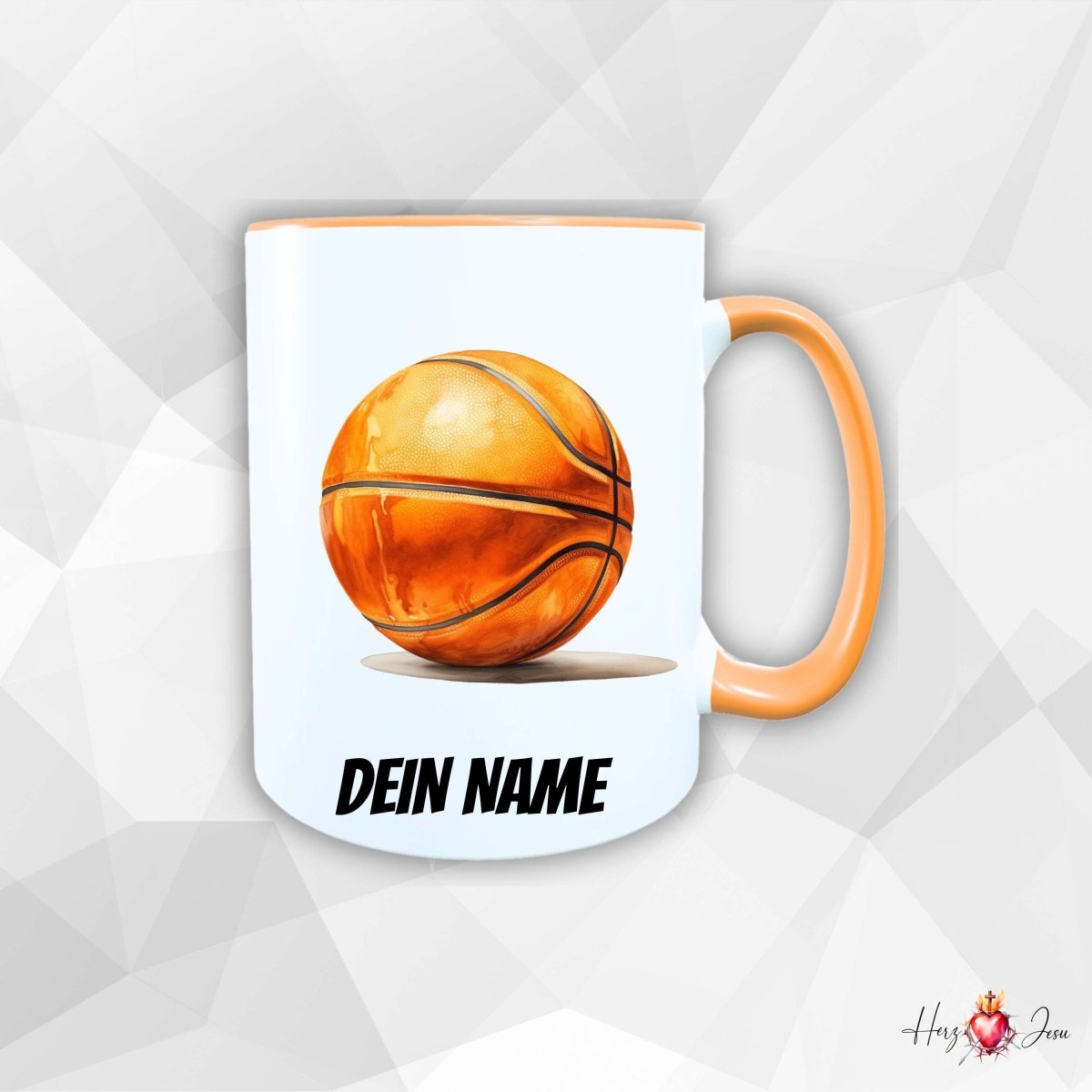 Personalisierte Keramik Tasse mit Namen – Basketball Motiv | Geschenkidee für Kinder & Schulanfänger_0089T - Herz Jesu