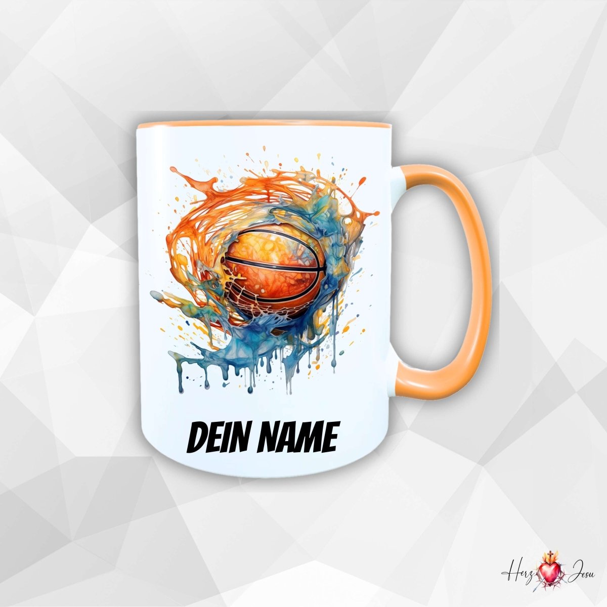 Personalisierte Keramik Tasse mit Namen – Basketball Motiv | Geschenkidee für Kinder & Schulanfänger_0089T - Herz Jesu