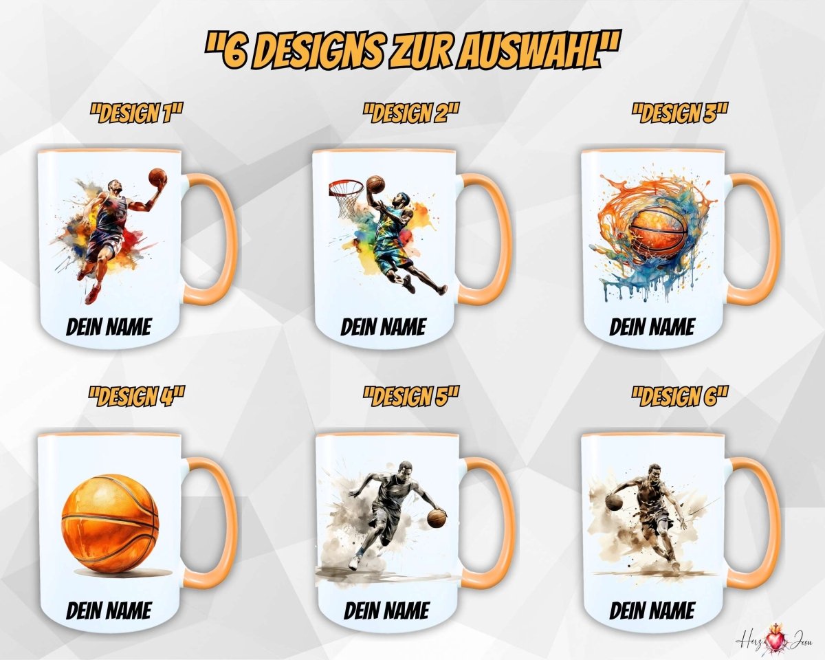Personalisierte Keramik Tasse mit Namen – Basketball Motiv | Geschenkidee für Kinder & Schulanfänger_0089T - Herz Jesu
