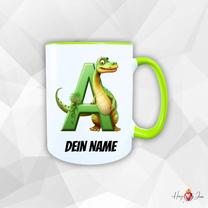 Personalisierte Keramik Tasse mit Namen – Dinosaurier Motiv | Geschenkidee für Kinder & Schulanfänger_0053T - Herz Jesu