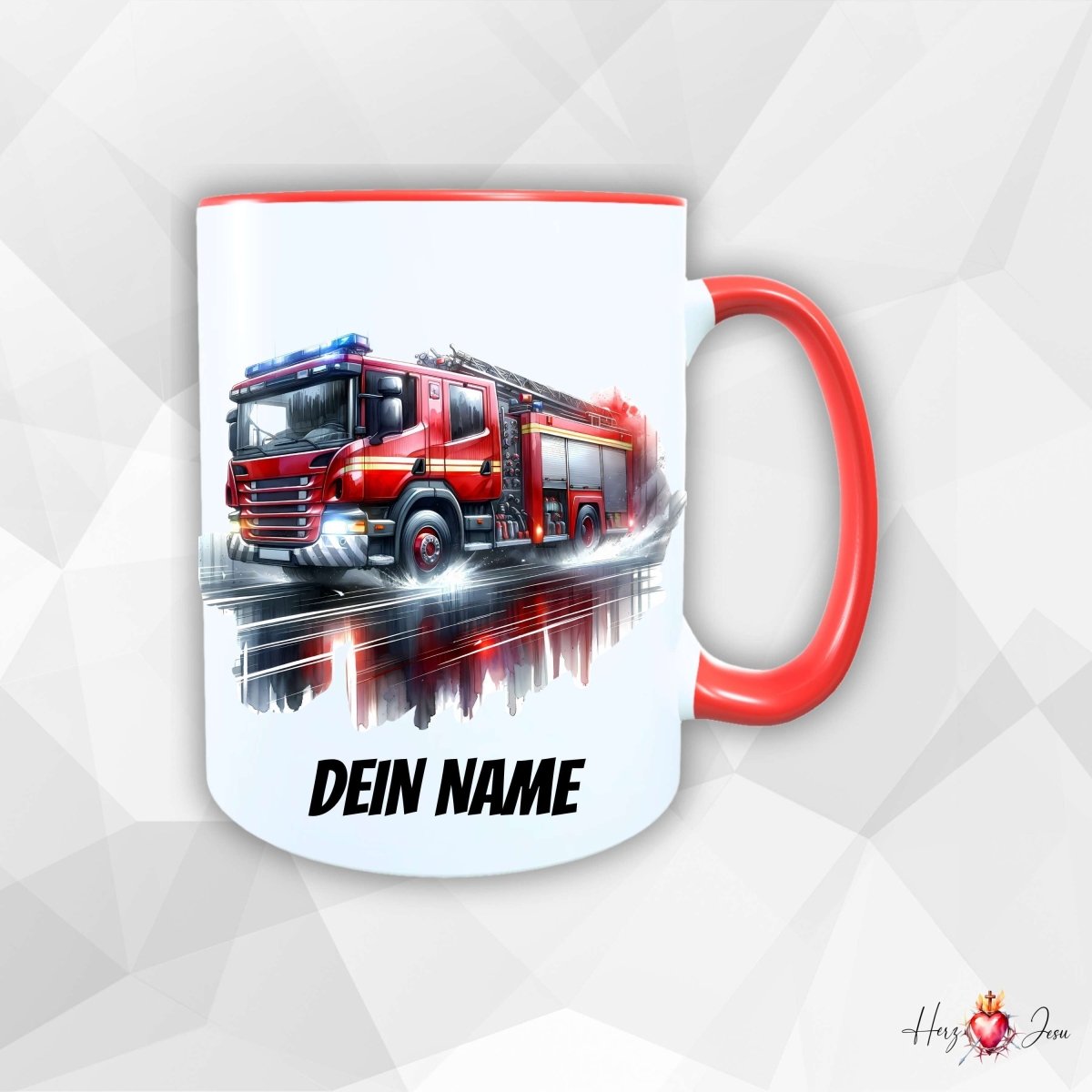 Personalisierte Keramik Tasse mit Namen – Feuerwehr Motiv | Geschenkidee für Kinder & Schulanfänger_0063T - Herz Jesu