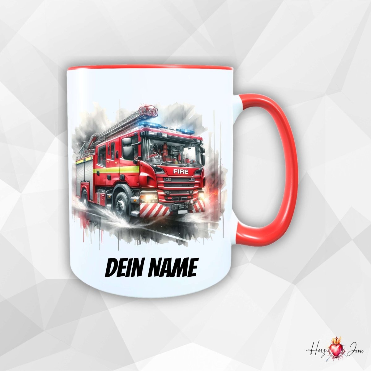 Personalisierte Keramik Tasse mit Namen – Feuerwehr Motiv | Geschenkidee für Kinder & Schulanfänger_0063T - Herz Jesu