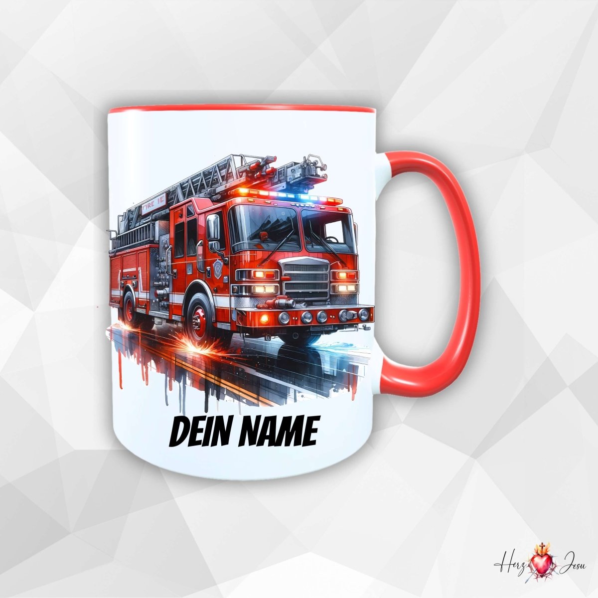 Personalisierte Keramik Tasse mit Namen – Feuerwehr Motiv | Geschenkidee für Kinder & Schulanfänger_0063T - Herz Jesu