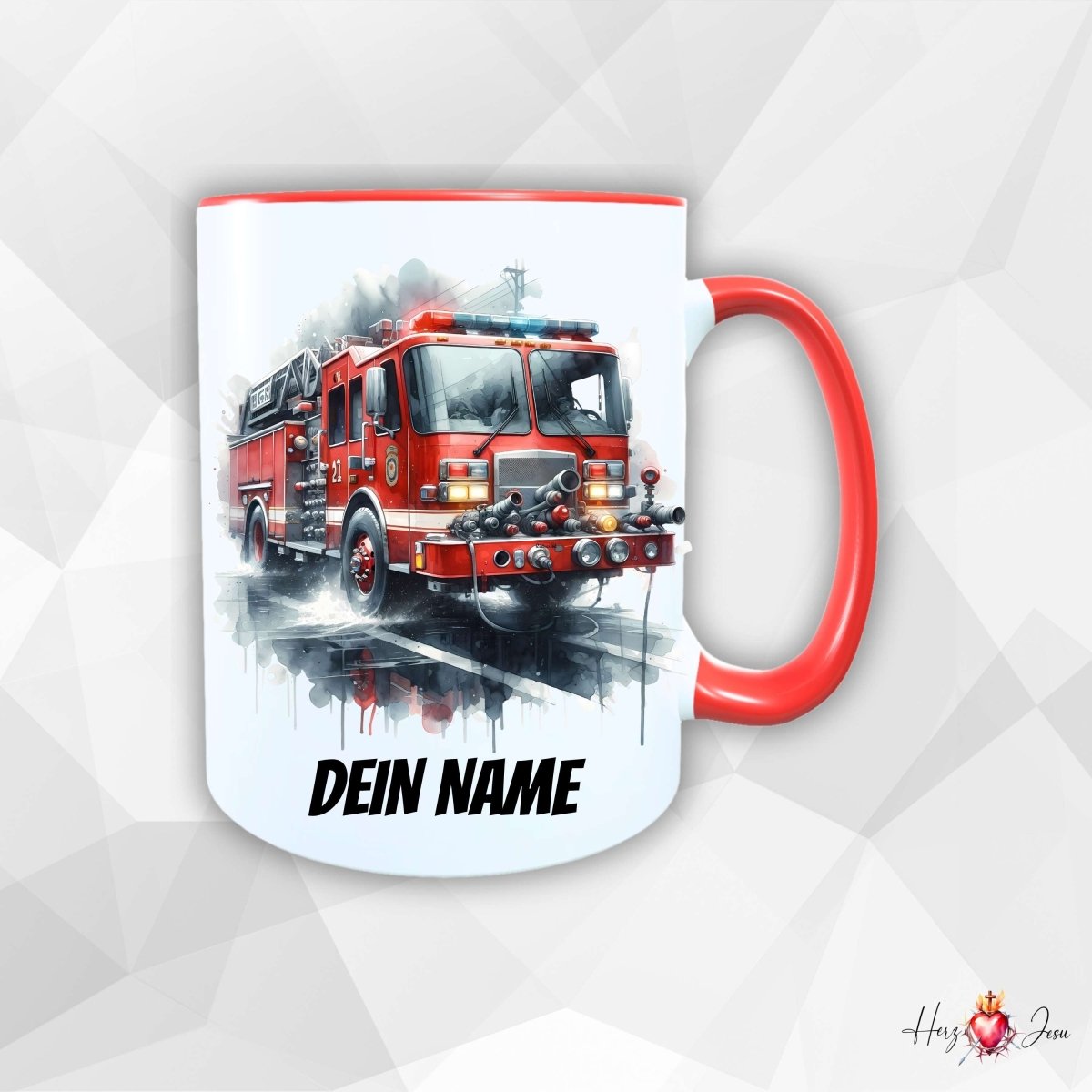 Personalisierte Keramik Tasse mit Namen – Feuerwehr Motiv | Geschenkidee für Kinder & Schulanfänger_0063T - Herz Jesu