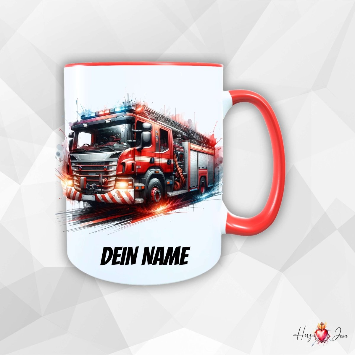 Personalisierte Keramik Tasse mit Namen – Feuerwehr Motiv | Geschenkidee für Kinder & Schulanfänger_0063T - Herz Jesu