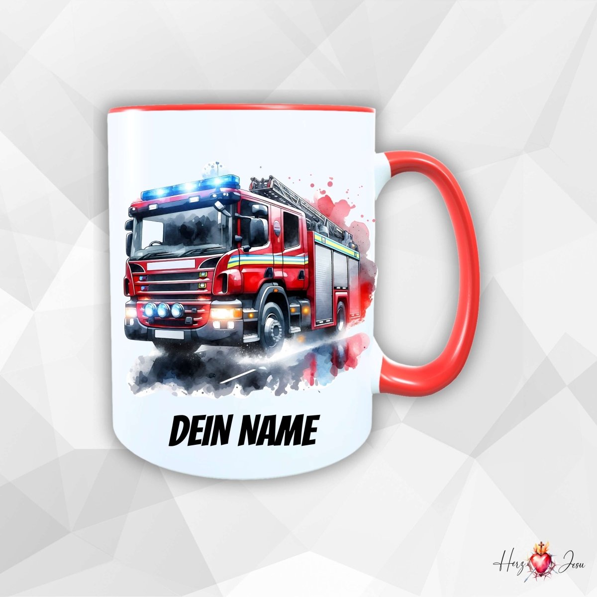 Personalisierte Keramik Tasse mit Namen – Feuerwehr Motiv | Geschenkidee für Kinder & Schulanfänger_0063T - Herz Jesu