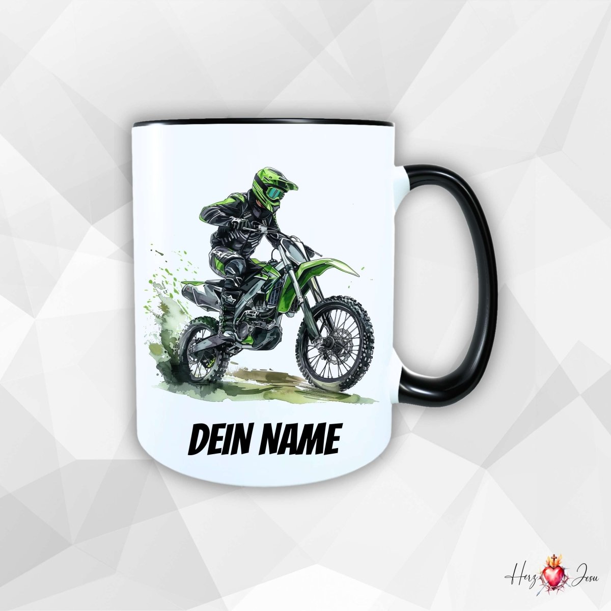 Personalisierte Keramik Tasse mit Namen – Motorcross Motiv | Geschenkidee für Kinder & Schulanfänger_0068T - Herz Jesu