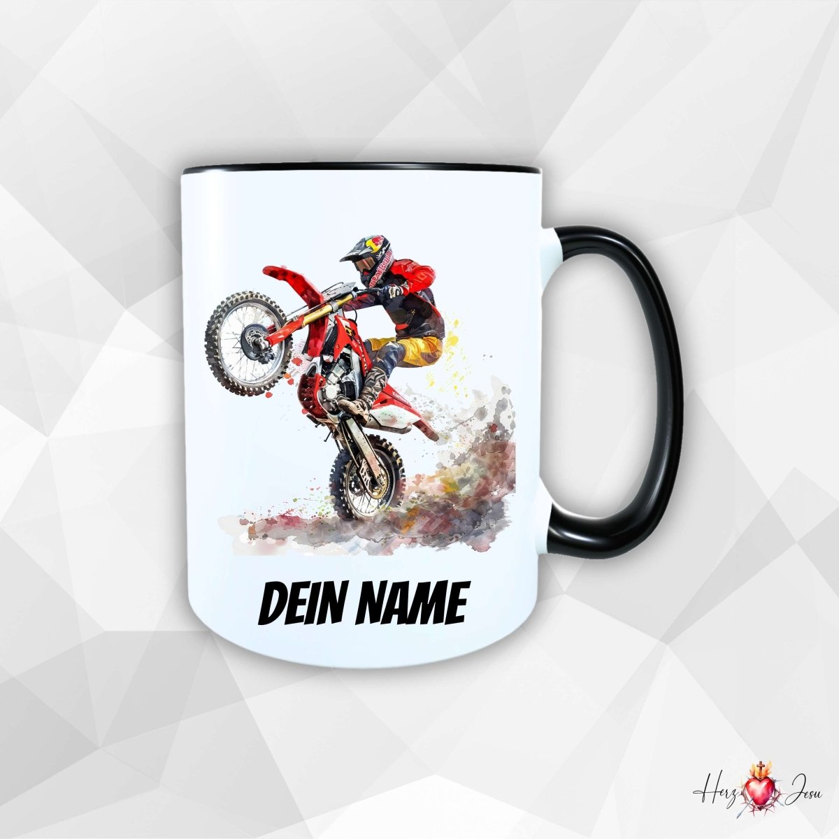 Personalisierte Keramik Tasse mit Namen – Motorcross Motiv | Geschenkidee für Kinder & Schulanfänger_0068T - Herz Jesu