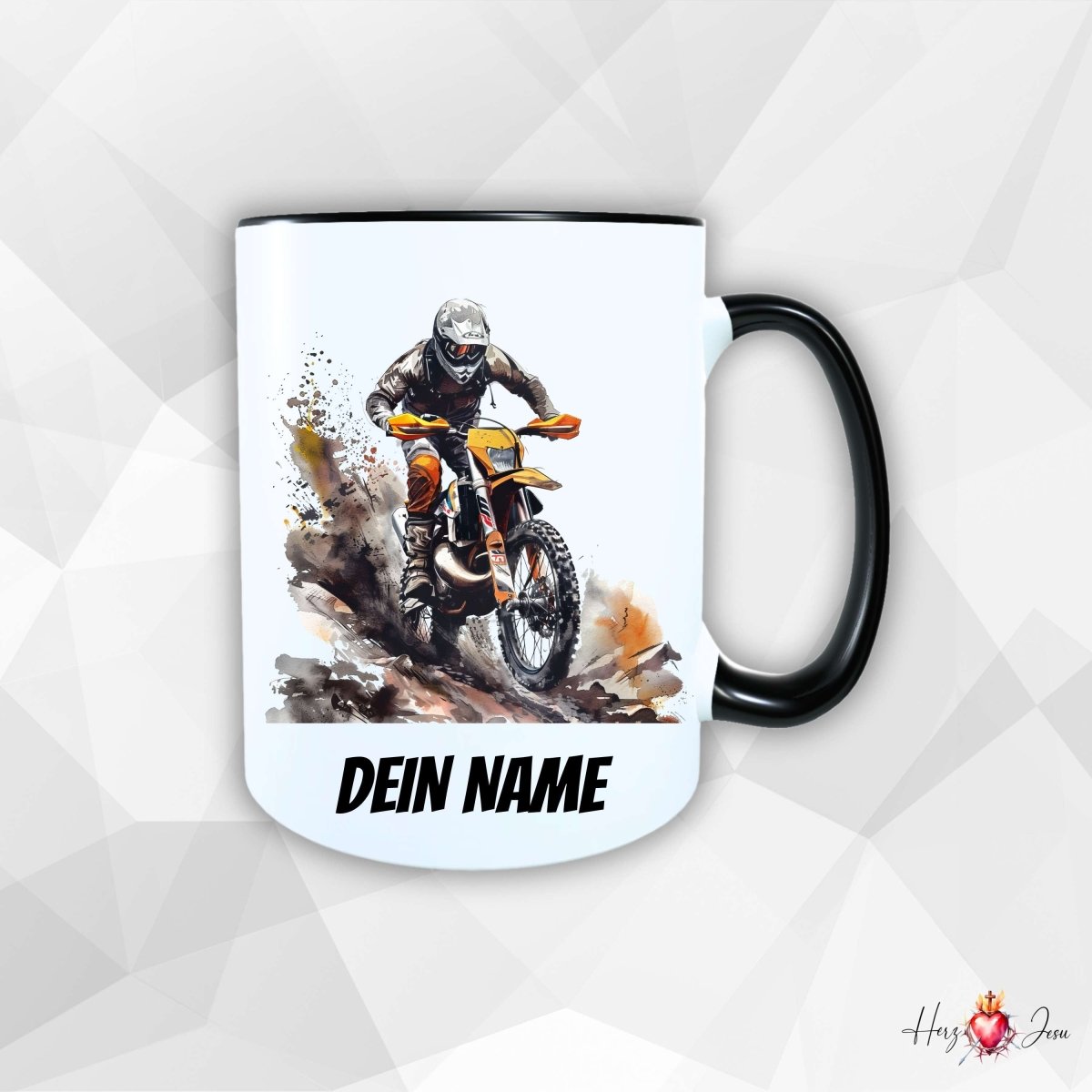 Personalisierte Keramik Tasse mit Namen – Motorcross Motiv | Geschenkidee für Kinder & Schulanfänger_0068T - Herz Jesu