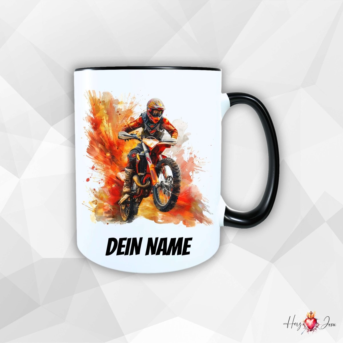 Personalisierte Keramik Tasse mit Namen – Motorcross Motiv | Geschenkidee für Kinder & Schulanfänger_0068T - Herz Jesu