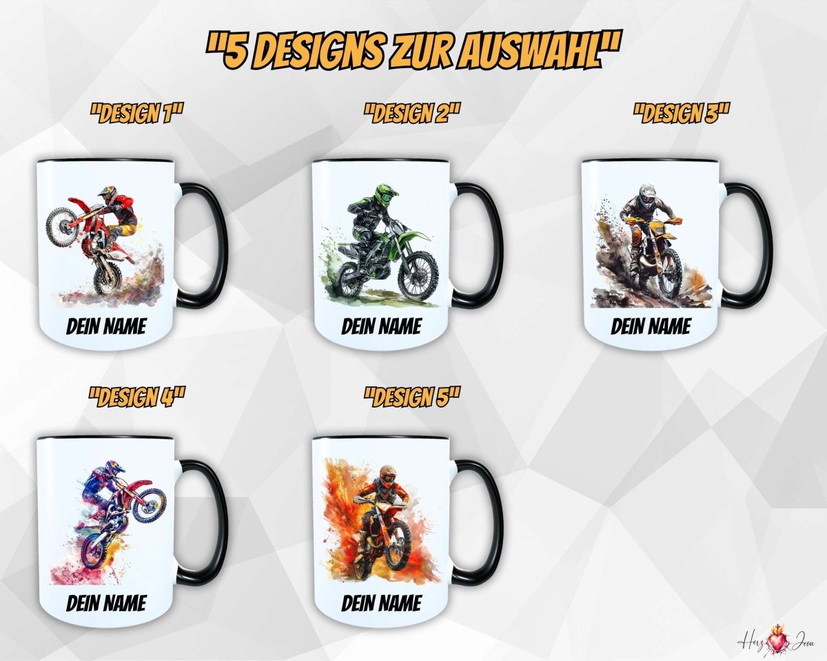 Personalisierte Keramik Tasse mit Namen – Motorcross Motiv | Geschenkidee für Kinder & Schulanfänger_0068T - Herz Jesu