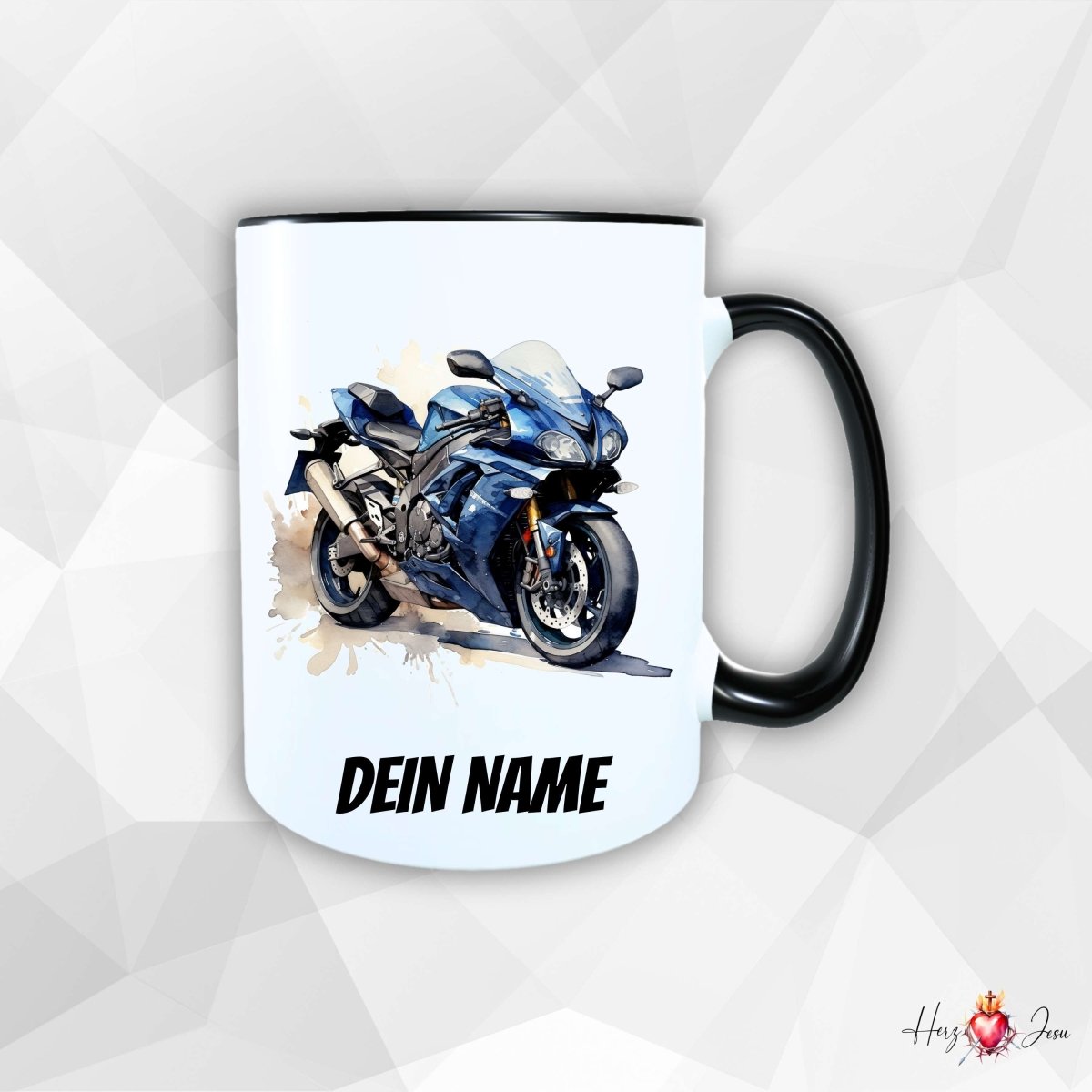 Personalisierte Keramik Tasse mit Namen – Motorrad Motiv | Geschenkidee für Kinder & Schulanfänger_0088T - Herz Jesu
