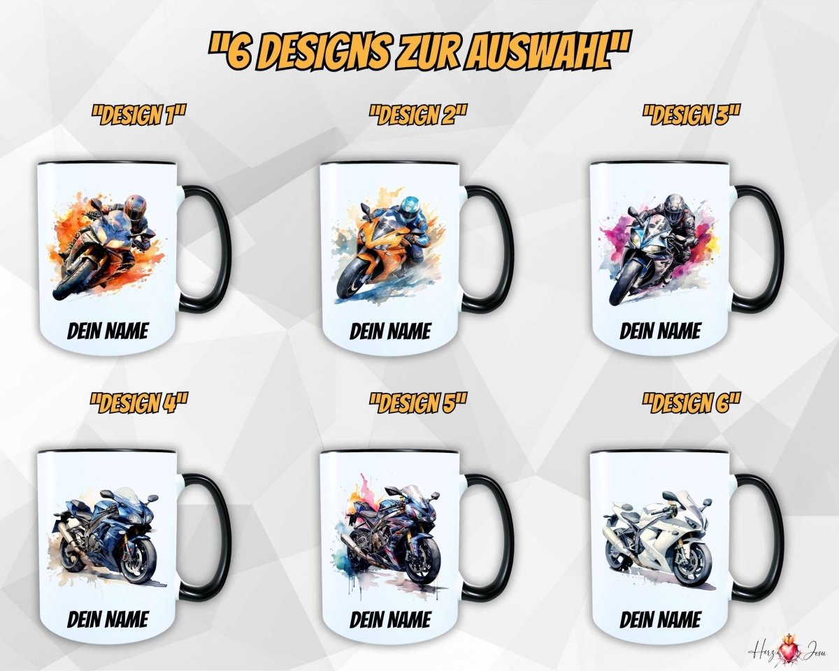 Personalisierte Keramik Tasse mit Namen – Motorrad Motiv | Geschenkidee für Kinder & Schulanfänger_0088T - Herz Jesu