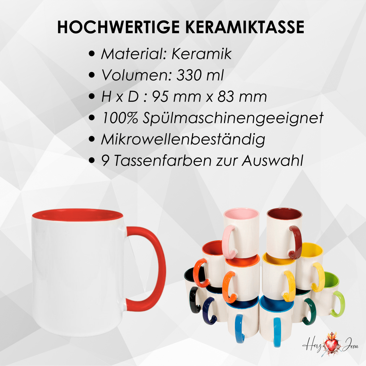 Personalisierte Keramik Tasse mit Namen – Pferde Motiv | Geschenkidee für Kinder & Schulanfänger_0054T - Herz Jesu