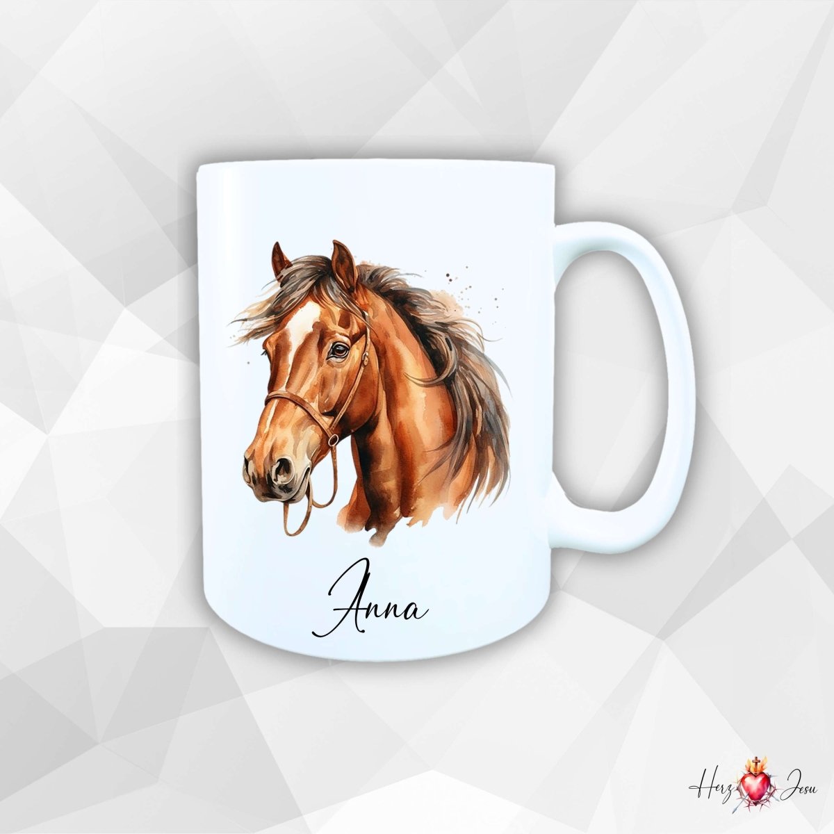 Personalisierte Keramik Tasse mit Namen – Pferde Motiv | Geschenkidee für Kinder & Schulanfänger_0064T - Herz Jesu