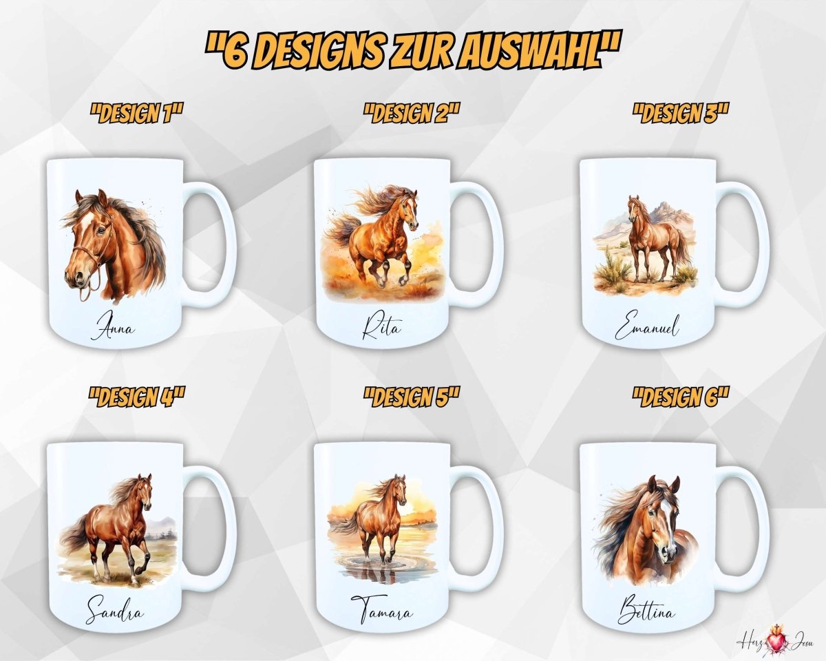 Personalisierte Keramik Tasse mit Namen – Pferde Motiv | Geschenkidee für Kinder & Schulanfänger_0064T - Herz Jesu