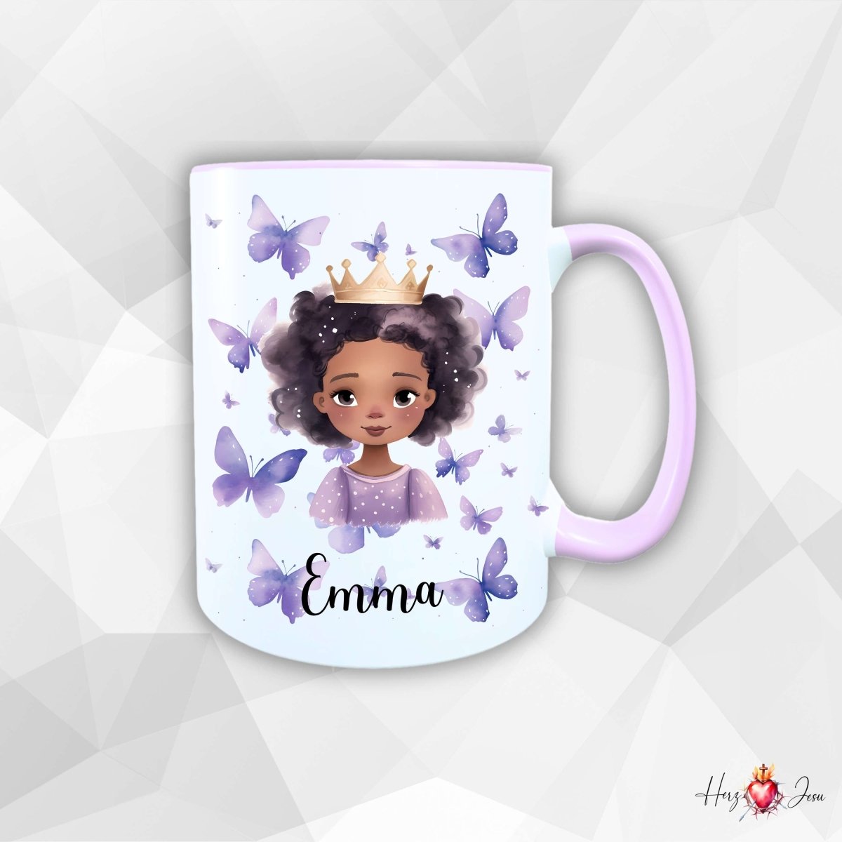Personalisierte Keramik Tasse mit Namen – Prinzessin Motiv | Geschenkidee für Kinder & Schulanfänger_0091T - Herz Jesu