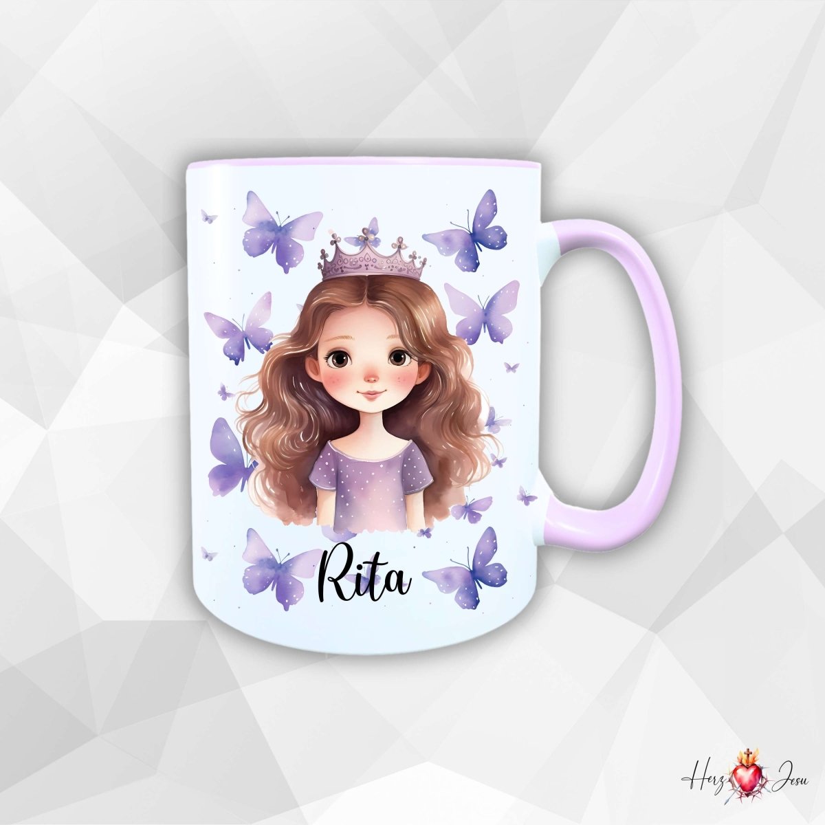 Personalisierte Keramik Tasse mit Namen – Prinzessin Motiv | Geschenkidee für Kinder & Schulanfänger_0091T - Herz Jesu
