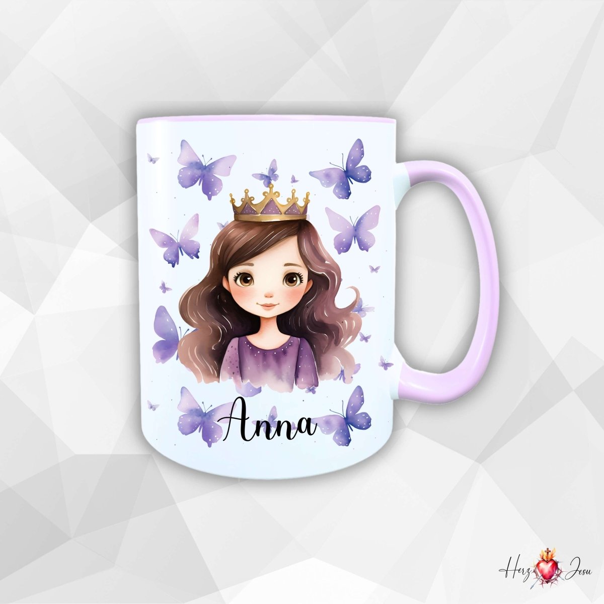 Personalisierte Keramik Tasse mit Namen – Prinzessin Motiv | Geschenkidee für Kinder & Schulanfänger_0091T - Herz Jesu