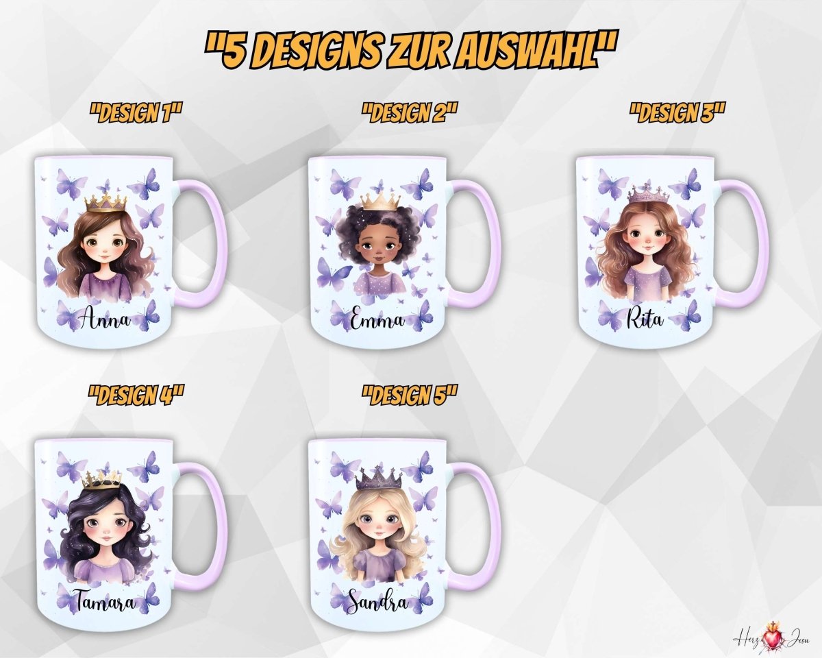 Personalisierte Keramik Tasse mit Namen – Prinzessin Motiv | Geschenkidee für Kinder & Schulanfänger_0091T - Herz Jesu