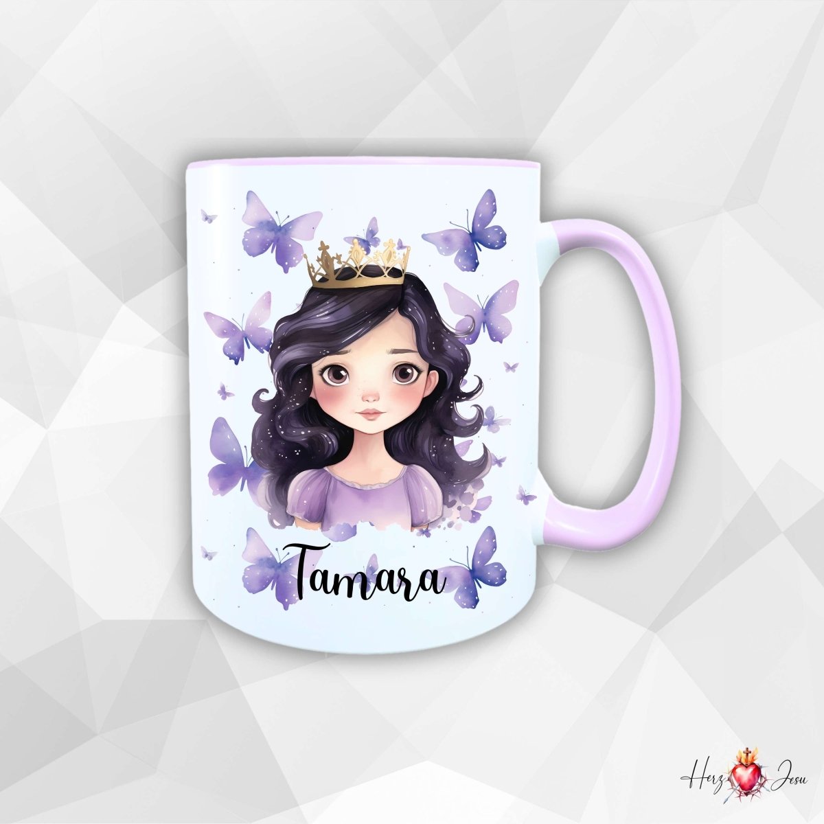 Personalisierte Keramik Tasse mit Namen – Prinzessin Motiv | Geschenkidee für Kinder & Schulanfänger_0091T - Herz Jesu