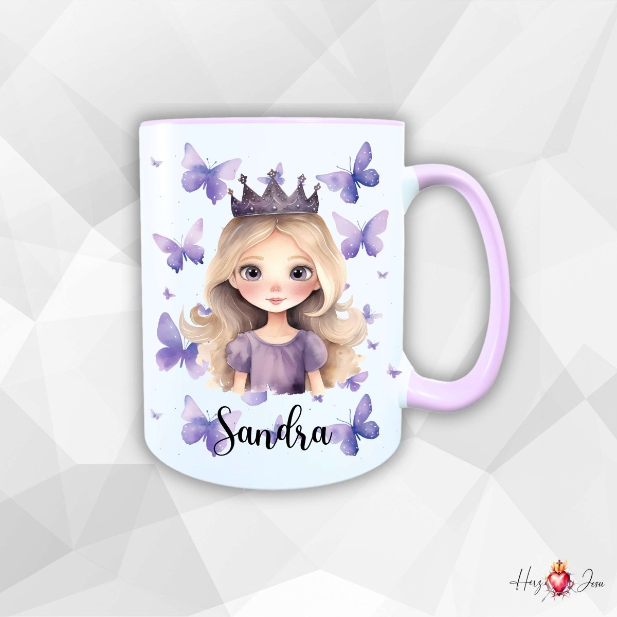 Personalisierte Keramik Tasse mit Namen – Prinzessin Motiv | Geschenkidee für Kinder & Schulanfänger_0091T - Herz Jesu