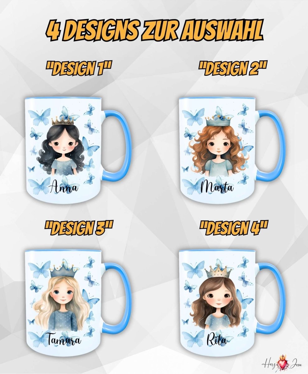 Personalisierte Keramik Tasse mit Namen – Prinzessin Motiv | Geschenkidee für Kinder & Schulanfänger_0092T - Herz Jesu