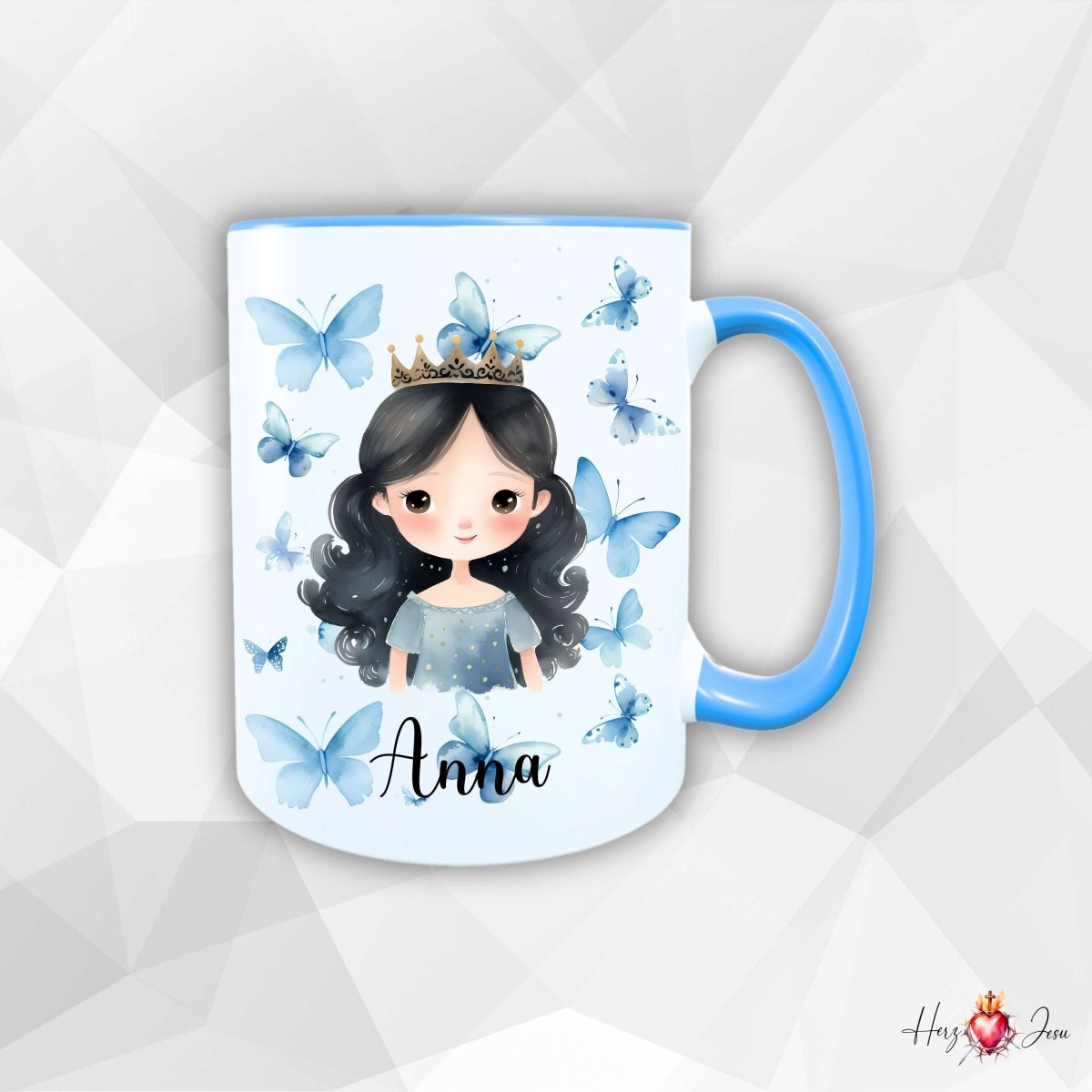 Personalisierte Keramik Tasse mit Namen – Prinzessin Motiv | Geschenkidee für Kinder & Schulanfänger_0092T - Herz Jesu