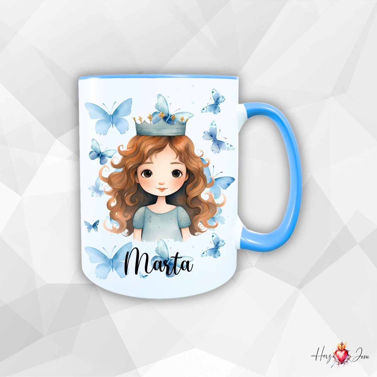 Personalisierte Keramik Tasse mit Namen – Prinzessin Motiv | Geschenkidee für Kinder & Schulanfänger_0092T - Herz Jesu