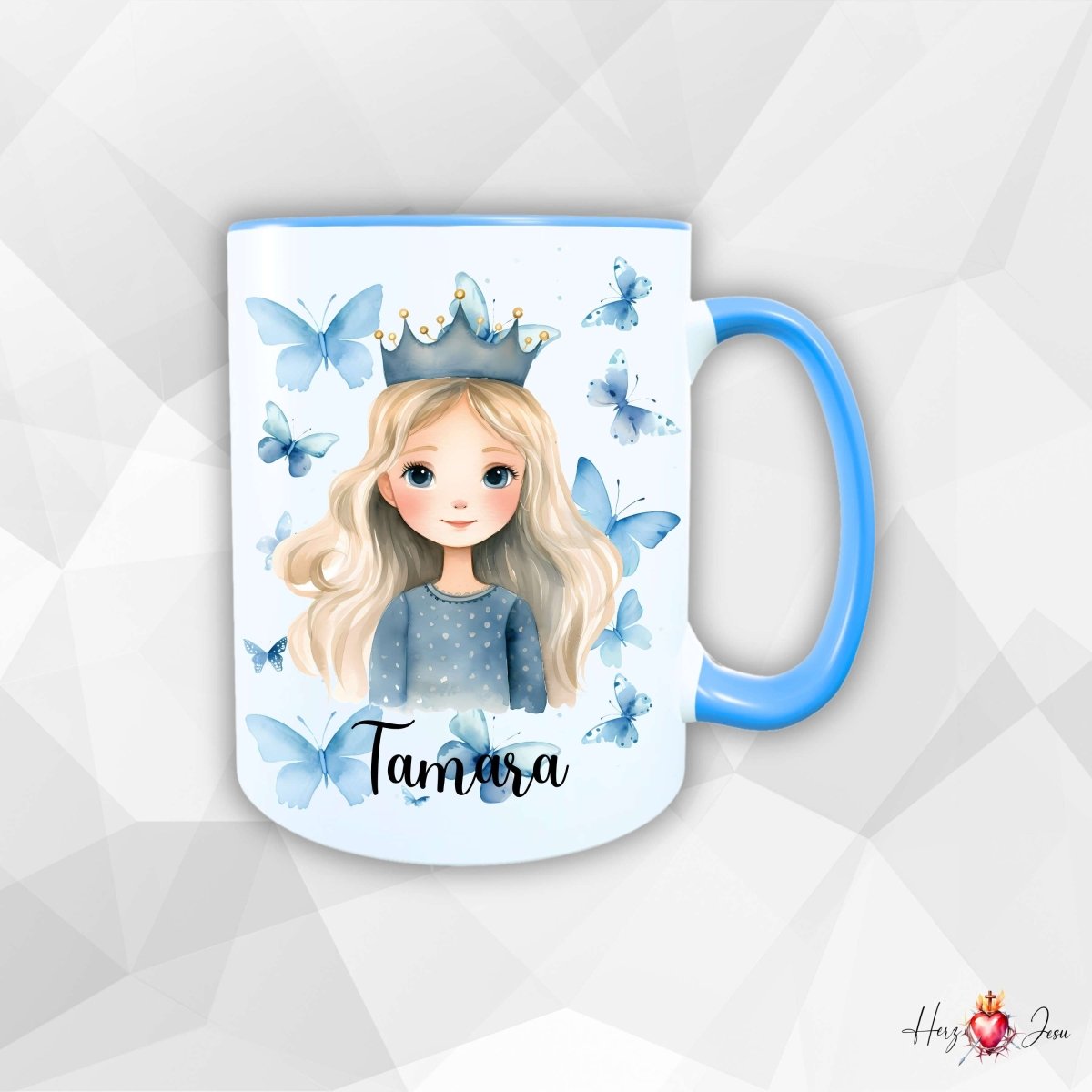 Personalisierte Keramik Tasse mit Namen – Prinzessin Motiv | Geschenkidee für Kinder & Schulanfänger_0092T - Herz Jesu