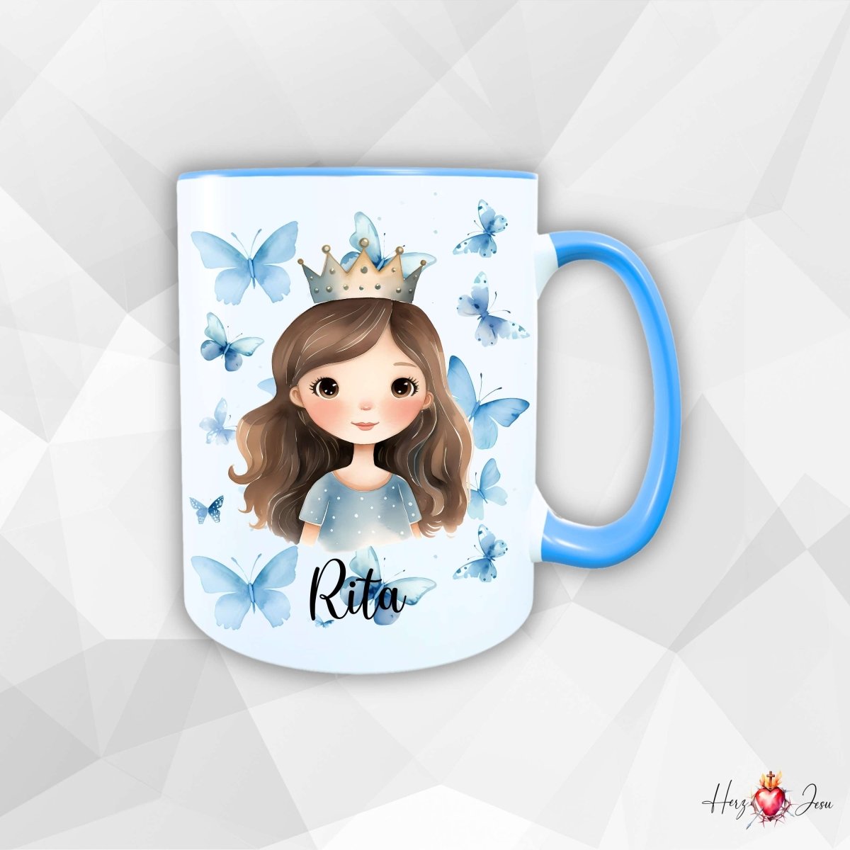 Personalisierte Keramik Tasse mit Namen – Prinzessin Motiv | Geschenkidee für Kinder & Schulanfänger_0092T - Herz Jesu