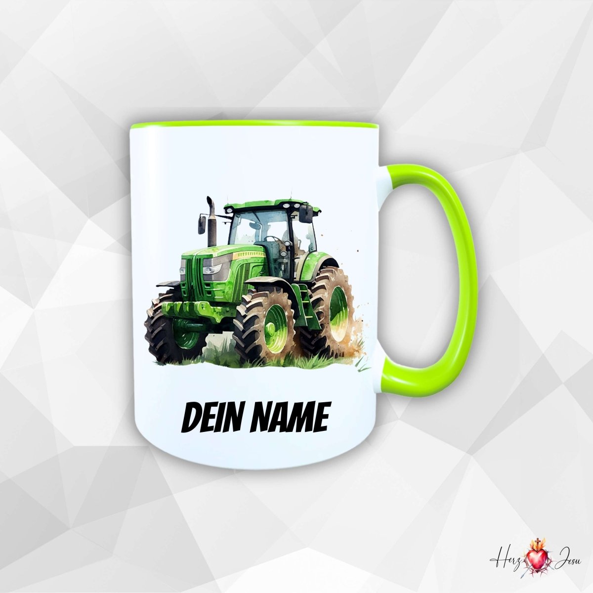 Personalisierte Keramik Tasse mit Namen – Traktor Motiv | Geschenkidee für Kinder & Schulanfänger_0059T - Herz Jesu