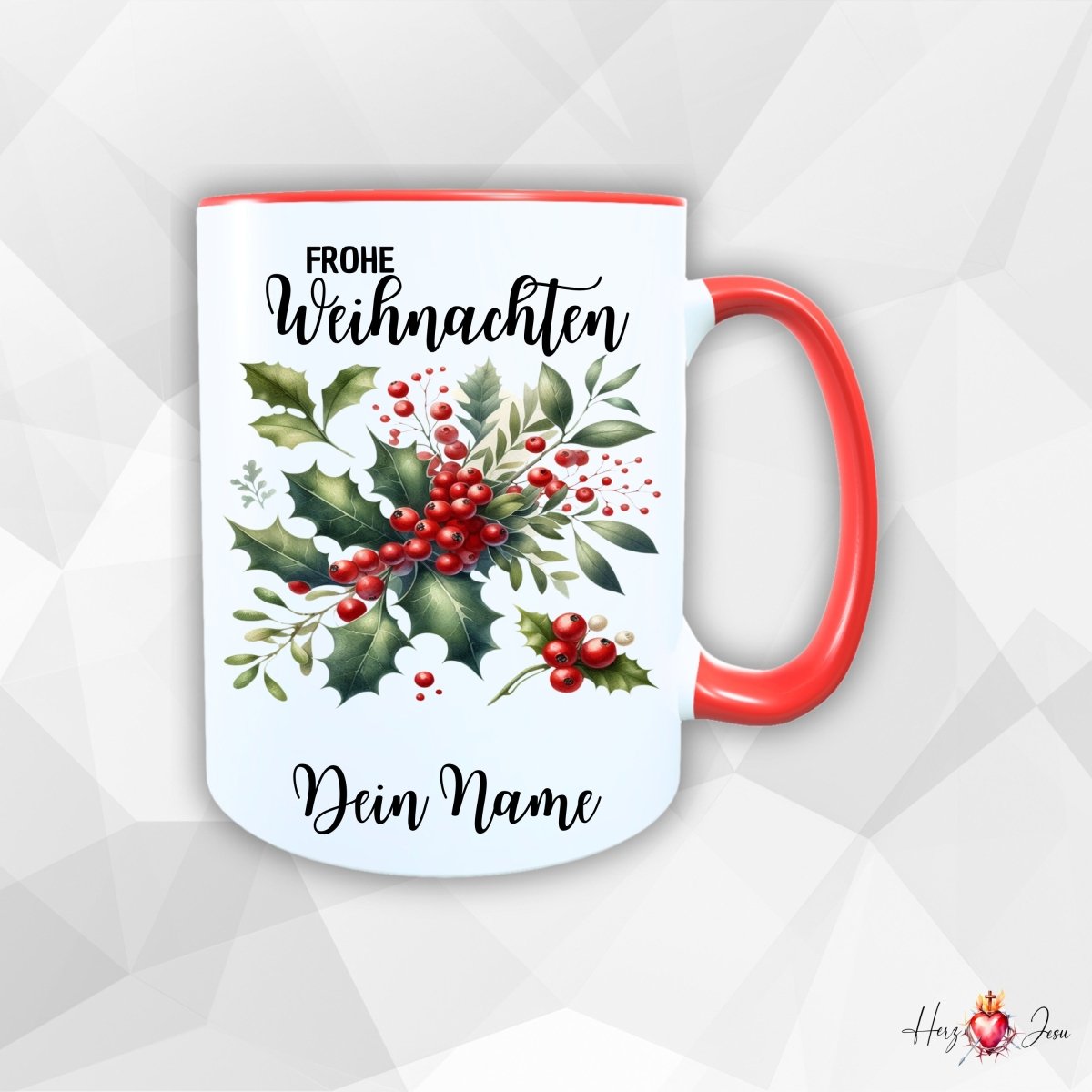 Personalisierte Keramik Weihnachtstasse mit deinem Namen_0032T - Herz Jesu