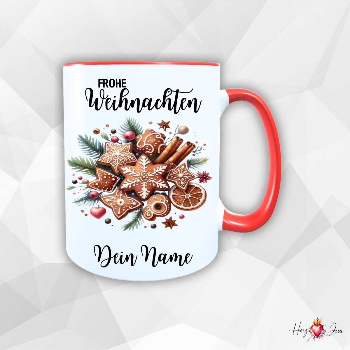 Personalisierte Keramik Weihnachtstasse mit deinem Namen_0032T - Herz Jesu