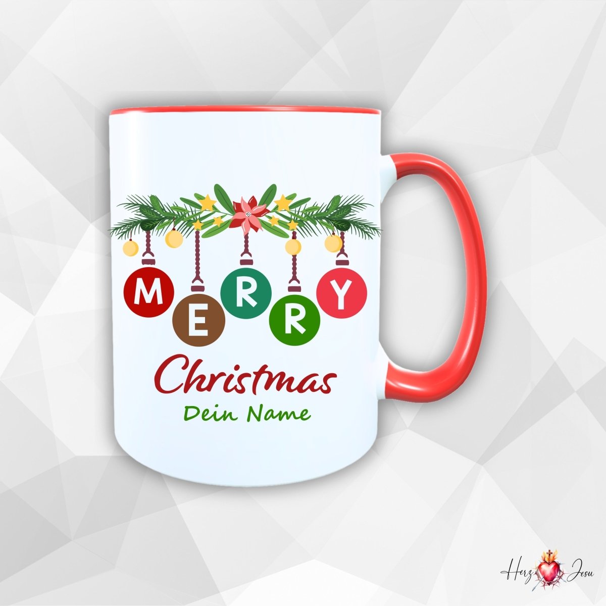 Personalisierte Keramik Weihnachtstasse mit deinem Namen_0033T - Herz Jesu