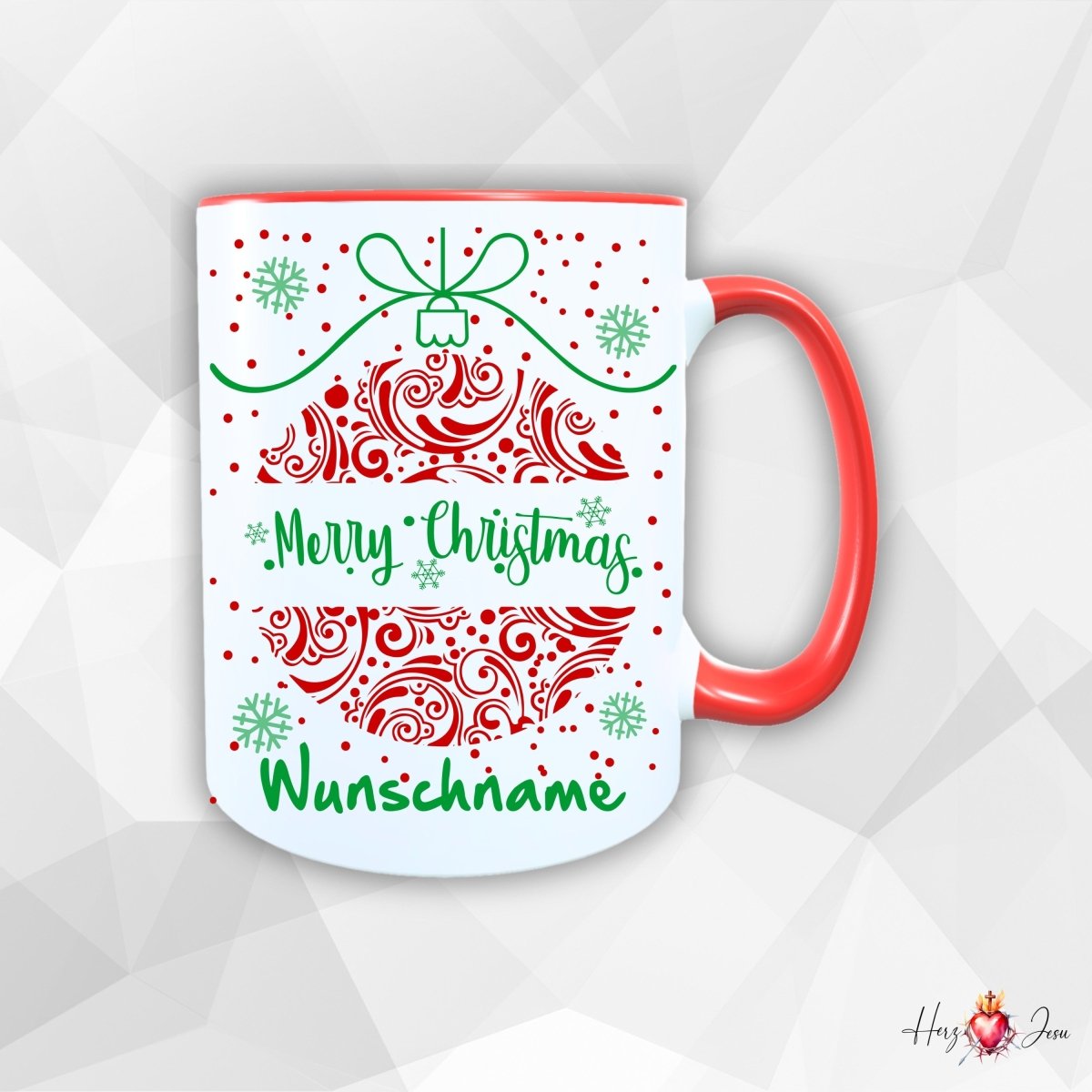 Personalisierte Keramik Weihnachtstasse mit deinem Namen_0033T - Herz Jesu