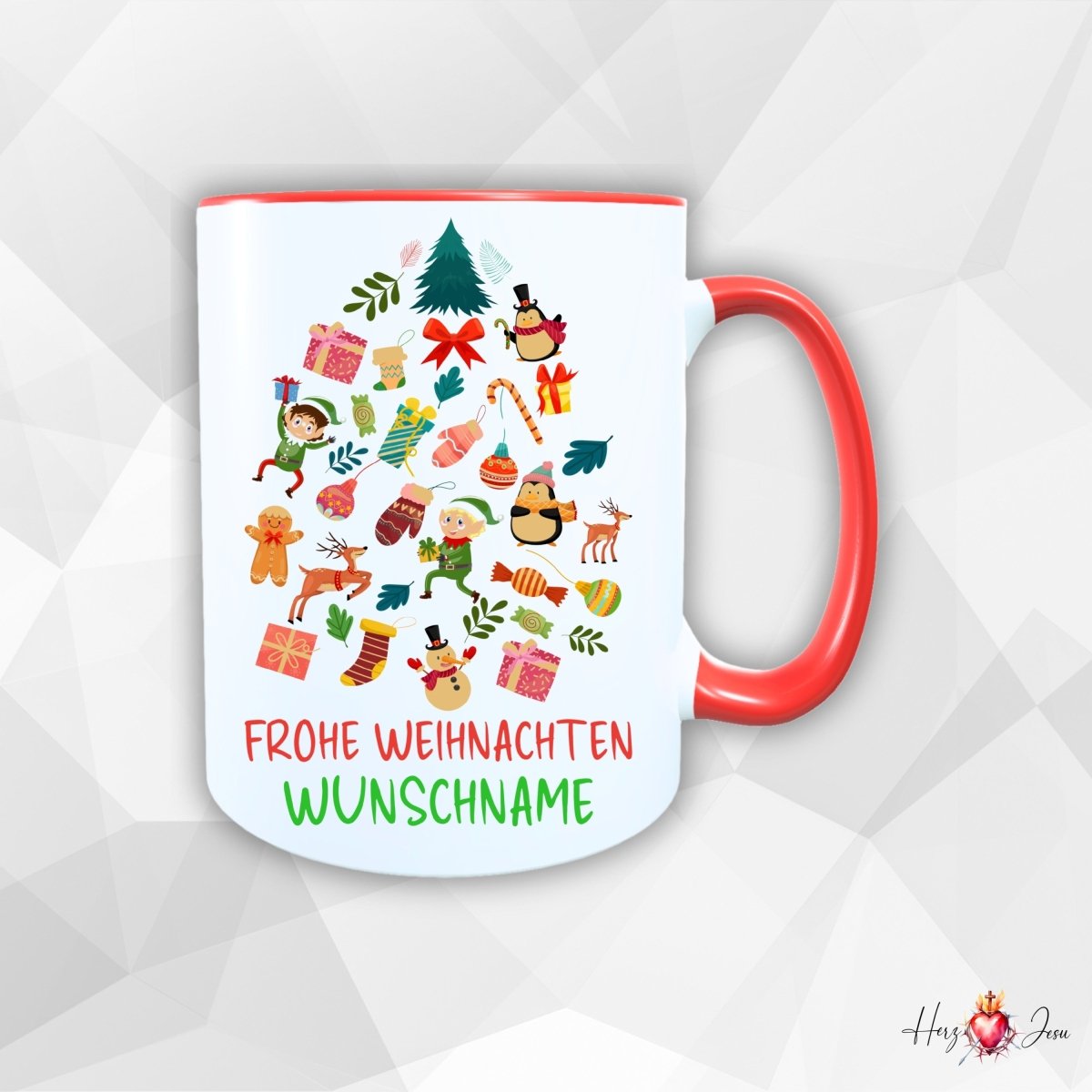 Personalisierte Keramik Weihnachtstasse mit deinem Namen_0038T - Herz Jesu