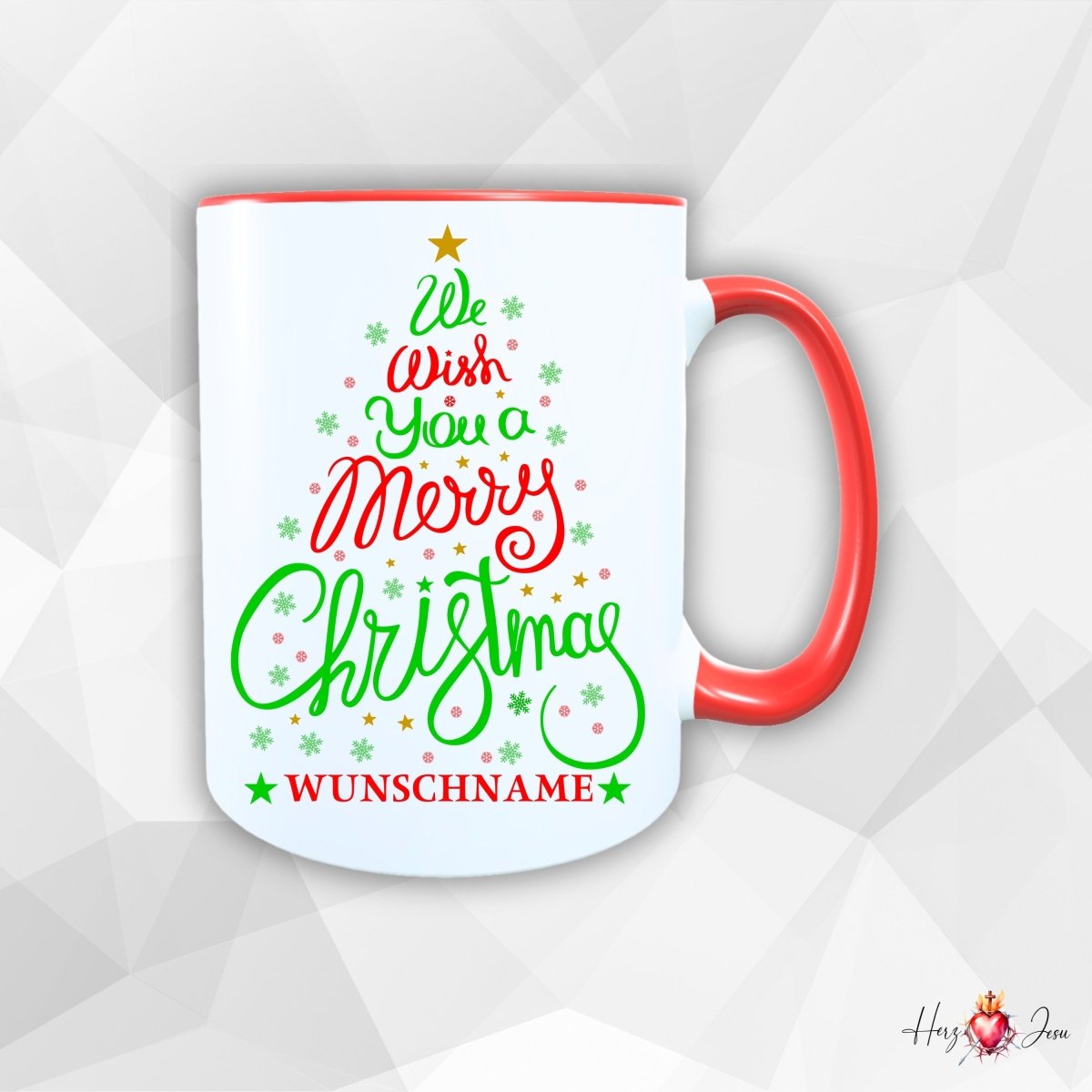 Personalisierte Keramik Weihnachtstasse mit deinem Namen_0038T - Herz Jesu