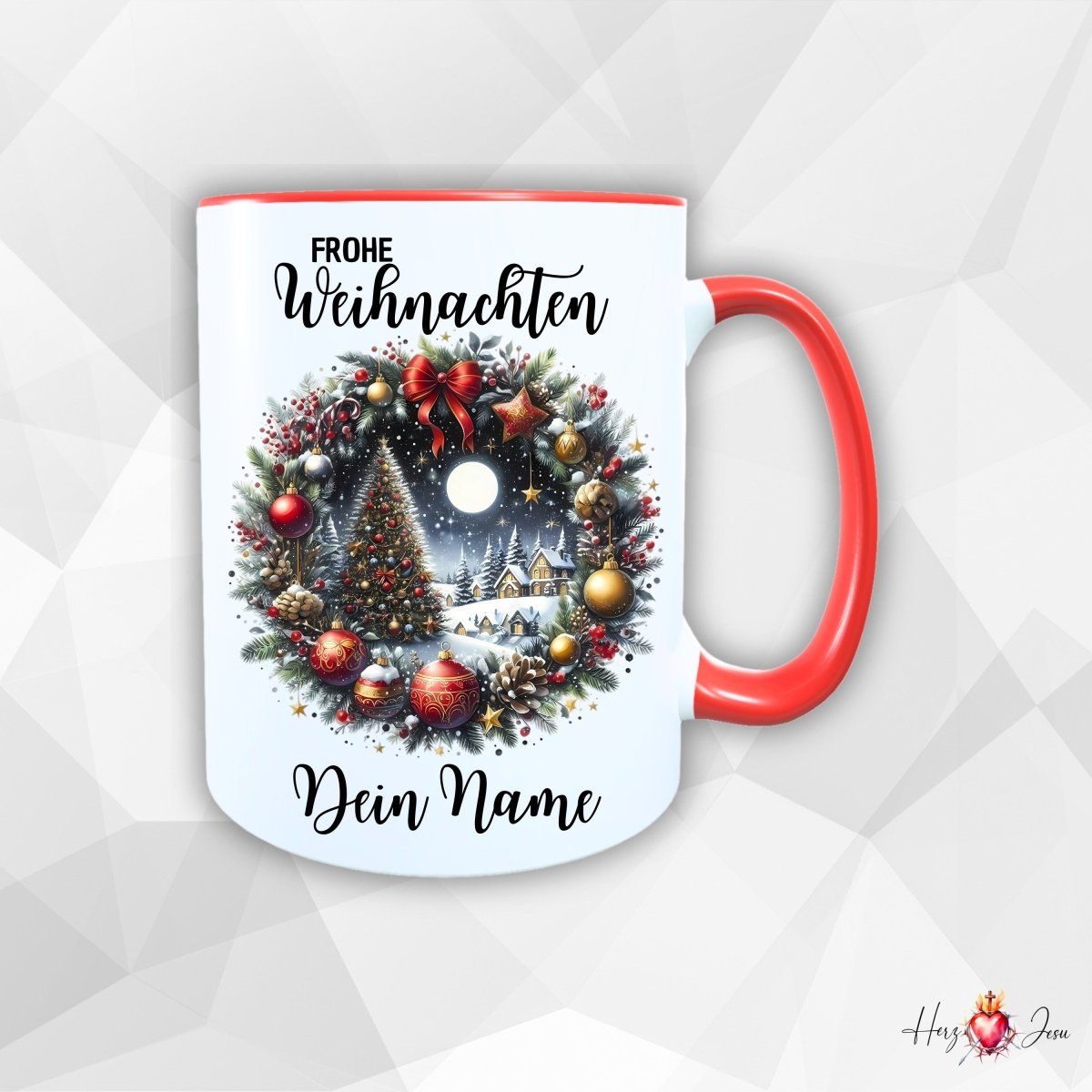 Personalisierte Keramik Weihnachtstasse mit deinem Namen_0042T - Herz Jesu