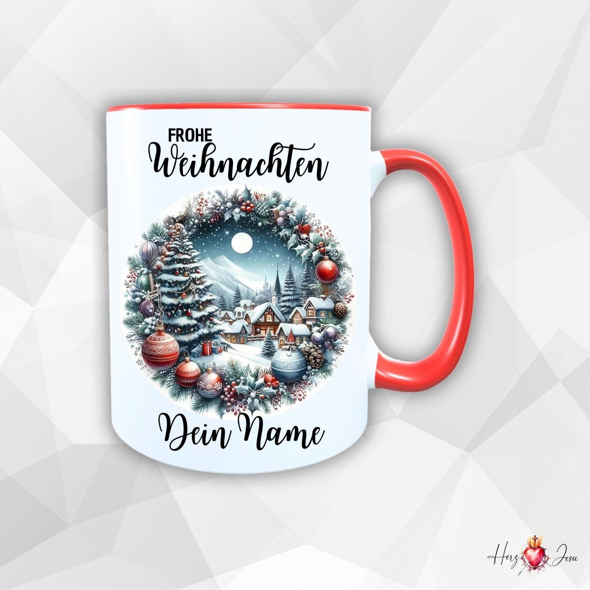 Personalisierte Keramik Weihnachtstasse mit deinem Namen_0043T - Herz Jesu