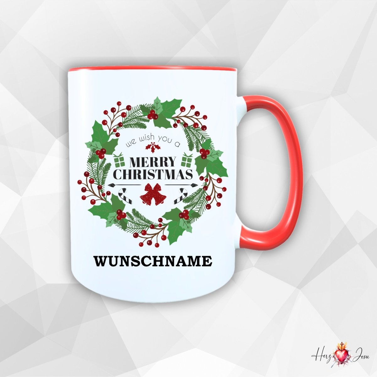 Personalisierte Keramik Weihnachtstasse mit deinem Namen_0061T - Herz Jesu