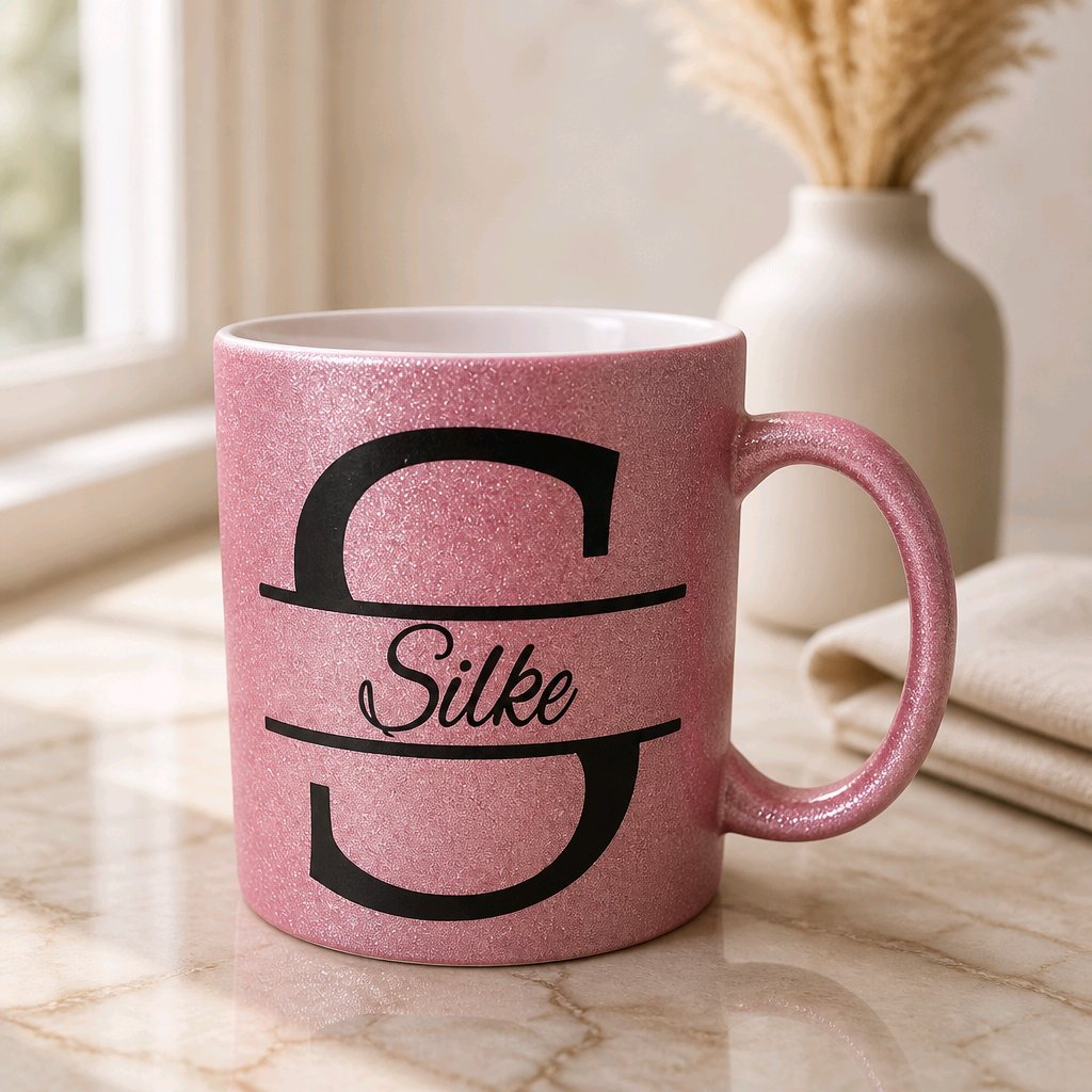 Personalisierte Keramik Weihnachtstasse mit deinem Namen Glitzertasse_0047T - Herz Jesu