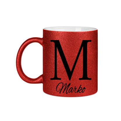 Personalisierte Keramik Weihnachtstasse mit deinem Namen Glitzertasse_0050T - Herz Jesu