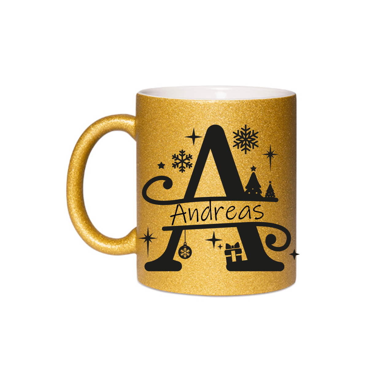Personalisierte Keramik Weihnachtstasse mit deinem Namen Glitzertasse_0070T - Herz Jesu