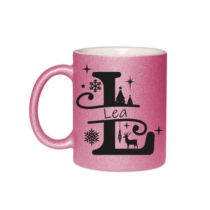Personalisierte Keramik Weihnachtstasse mit deinem Namen Glitzertasse_0070T - Herz Jesu
