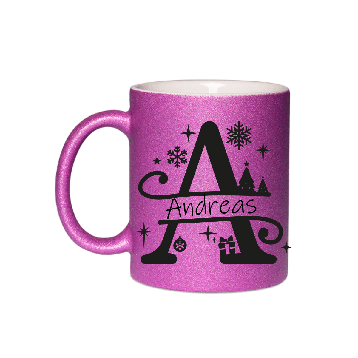 Personalisierte Keramik Weihnachtstasse mit deinem Namen Glitzertasse_0070T - Herz Jesu
