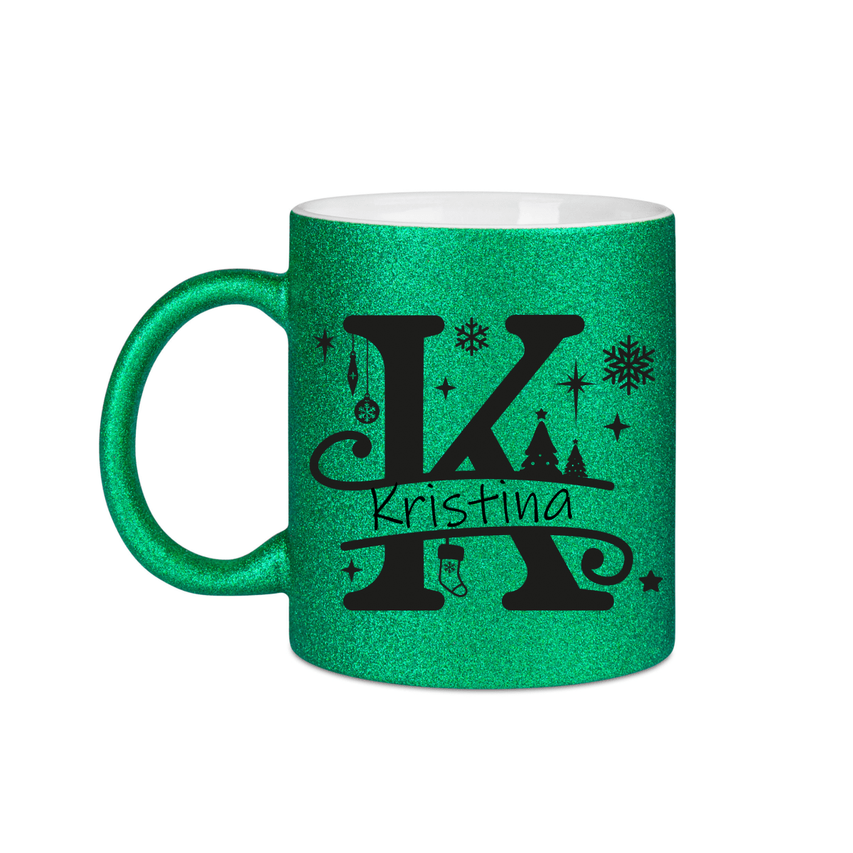 Personalisierte Keramik Weihnachtstasse mit deinem Namen Glitzertasse_0070T - Herz Jesu