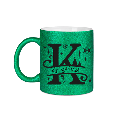 Personalisierte Keramik Weihnachtstasse mit deinem Namen Glitzertasse_0070T - Herz Jesu