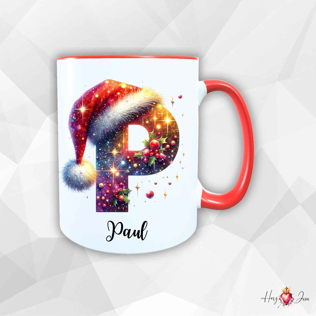 Personalisierte Keramik Weihnachtstasse mit deinem Namen Namenstasse_0041T - Herz Jesu